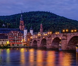 Domy, Most, Heidelberg, Kościół, Rzeka Neckar, Niemcy, Góra