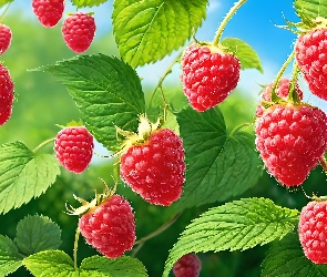 Grafika, Liście, Czerwone, Maliny