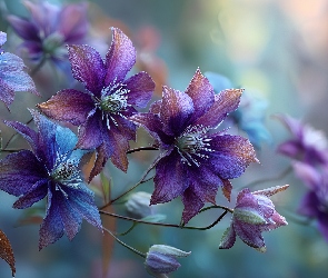 Grafika AI, Kwiaty, Powojnik, Fioletowe