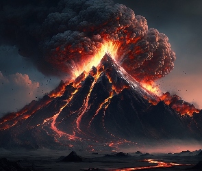 Grafika AI, Dym, Wulkan, Erupcja