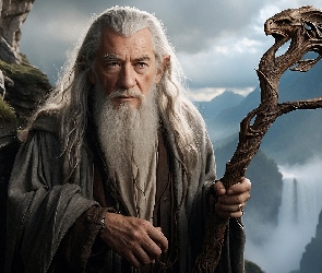 Stary, Długa, Mężczyzna, Siwa, Wąsy, Broda, Kij, Włosy