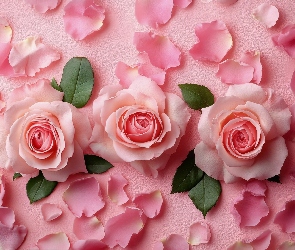 Listki, Płatki, Różowe, Róże