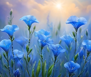 Grafika AI, Niebo, Niebieskie, Kwiaty