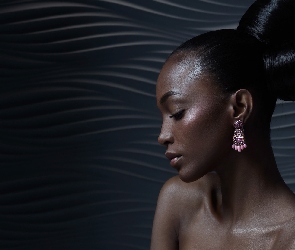 Kok, Włosy, Kobieta, Ciemnoskóra, Kolczyki, Upięte