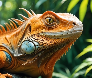 Liście, Zbliżenie, Legwan, Grafika AI