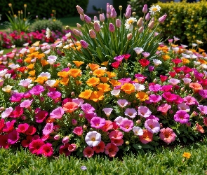 Klomb, Kolorowe, Ogród, Kwiaty
