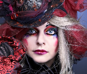 Kapelusz, Czerwono-czarny, Kobieta, Blondynka