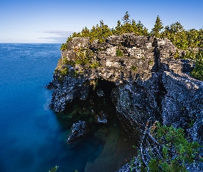 Drzewa, Skały, Huron Lake, Kanada, Wybrzeże, Jezioro, Skaliste