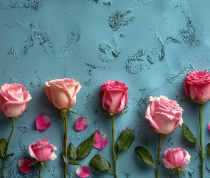 Tło, Niebieskie, Kwiaty, Róże