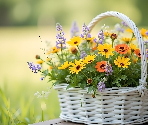 Grafika, Kwiaty, Biały, Kosz