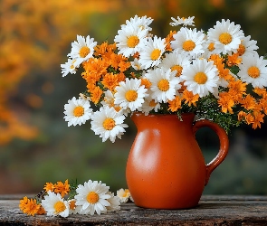 Dzbanek, Kwiaty, Białe, Pomarańczowe