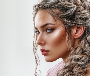 Warkocz, Gruby, Twarz, Kobieta