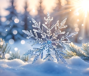 Grafika, Zima, Śnieżynka, Śnieg