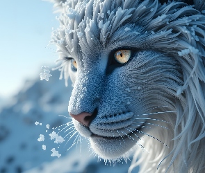 Grafika, Śnieg, Kot, Dziki, Głowa, Półprofil