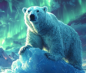 Zorza polarna, Polarny, Grafika, Niedźwiedź