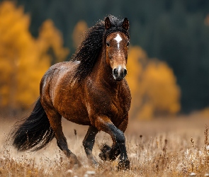 Grafika AI, Trawa, Gniady, Koń