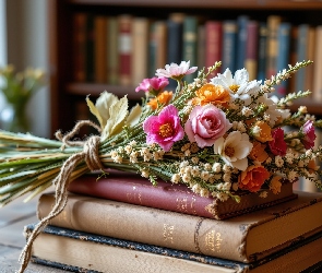 Książki, AI, Bukiet kwiatów