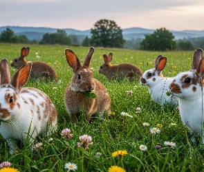 AI, Kwiaty, Króliki, Łąka