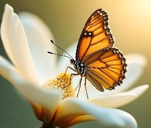 Zbliżenie, Kwiat, Motyl, Biały