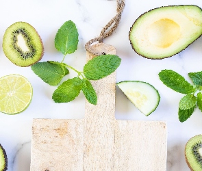 Mięta, Deska, Ogórek, Kiwi, Awokado