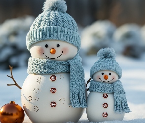 Czapki, Śnieg, Mały, Szaliki, Zima, Duży, Bałwan