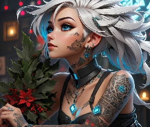 Grafika, Choinka, Dziewczyna, Tatuaże
