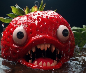 Grafika AI, Oczy, Truskawka, Zęby