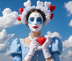 Serduszko, Niebo, Dziewczyna, Makijaż