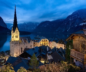 Hallstatt, Góry, Kościół, Domy, Austria