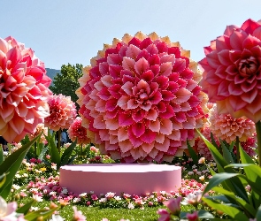 Grafika AI, Dalie, Kwiaty, Różowe