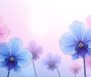 Grafika AI, Kwiaty, Różowe, Niebieskie