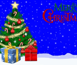 Choinka, 2D, Napis, Prezenty, Boże Narodzenie