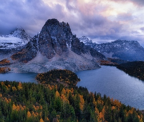 Jeziora, Lasy, Alberta, Jezioro Magog, Mount Assiniboine, Kanada, Góry Skaliste
