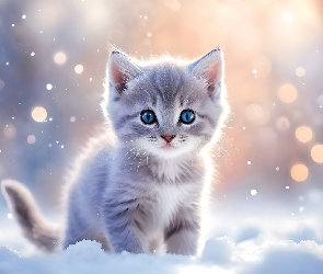 Grafika, Śnieg, Szary, Kot