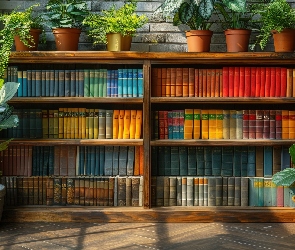 Grafika AI, Rośliny, Książki, Regał