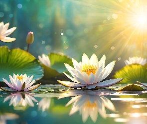 Grafika, Grzybienie, Lilie wodne, Nenufary