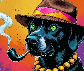 Kapelusz, Grafika, Fajka, Korale, Pies