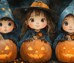 Grafika, Dynie, Troje, Halloween, Dzieci, Ubranie