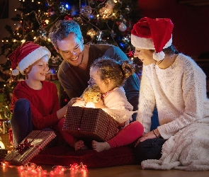 Boże Narodzenie, Prezenty, Rodzina, Choinka