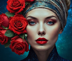 Twarz, Grafika, Róże, Makijaż, Kobieta