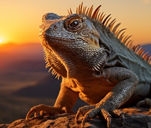 Zbliżenie, Zachód słońca, Legwan