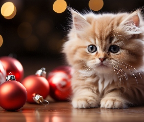 Mały, Bombki, Czerwone, Kot, Rudy