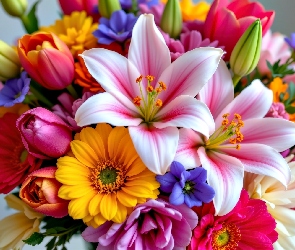 Grafika AI, Bukiet, Kolorowe, Kwiaty