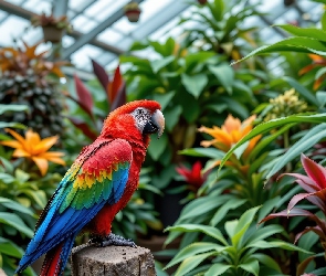 Grafika AI, Rośliny, Ara, Papuga, Oranżeria, Kwiaty