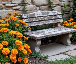 Ławka, Murek, Kwiaty