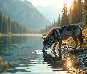 Góry, Las, Wilk, Rzeka