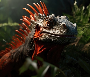 Głowa, Grafika, Czerwone, Kolce, Legwan