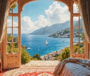 Góry, Morze, Dom, Sypialnia