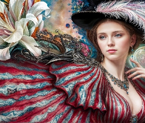 Kwiat, Biżuteria, Ubranie, Kobieta, Kapelusz, Pióra