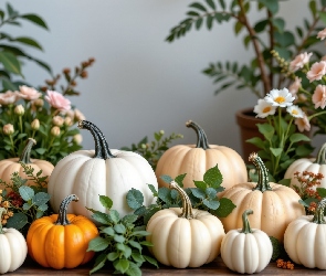 Grafika AI, Kwiaty, Białe, Dynie